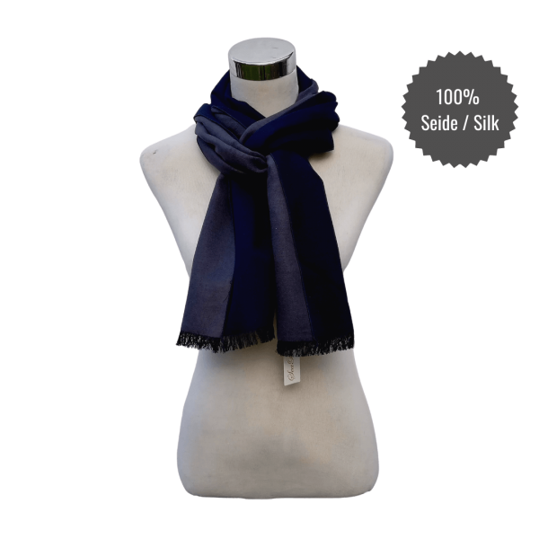 Scarf Shawl Silk Flannel Dark Blue  Light Blue